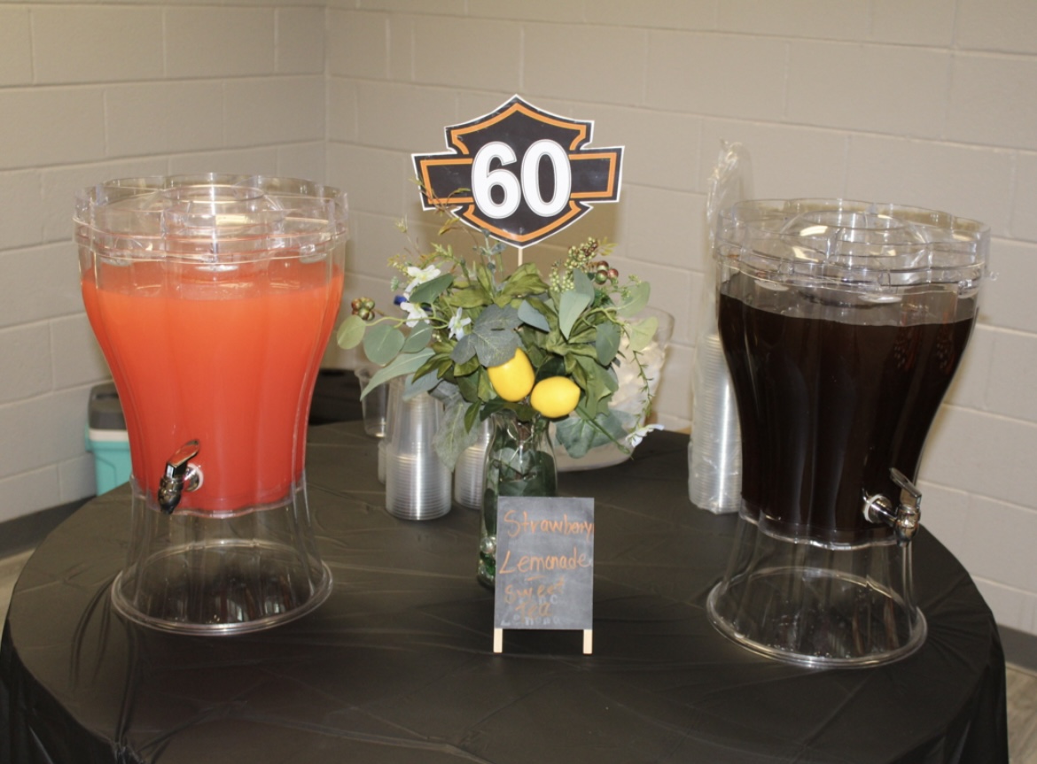 Drink dispensers with strawberry lemonade and sweet tea